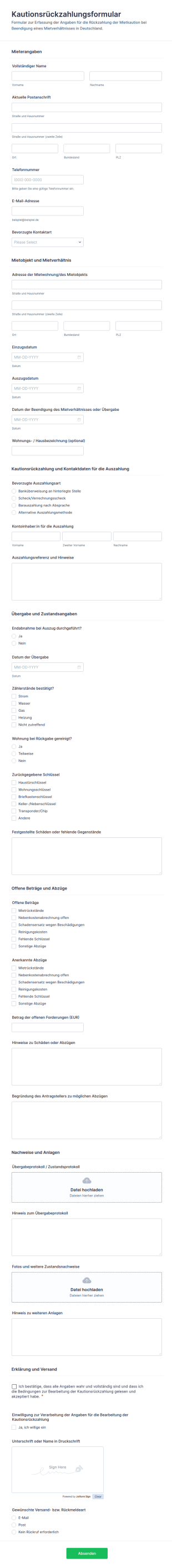 Kautionsrückzahlungsformular