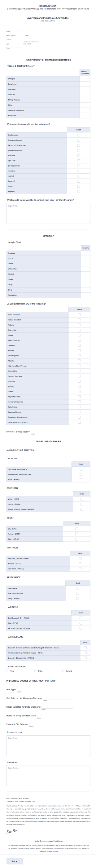 Kavita Khosa Hair Care Analysis Form Template
