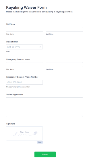 Kayaking Waiver Form Template