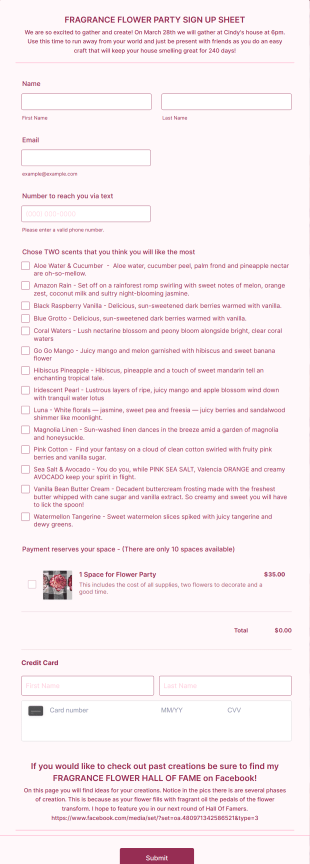 Kaycie's Fragrance Flower Party Form Template