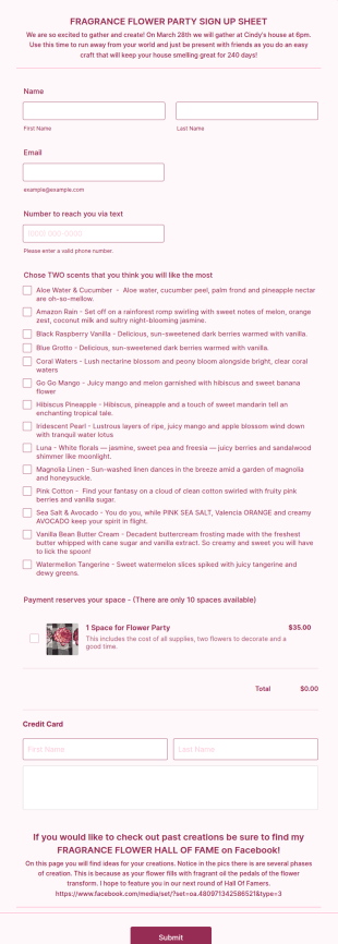 Kaycie's Fragrance Flower Party Form Template