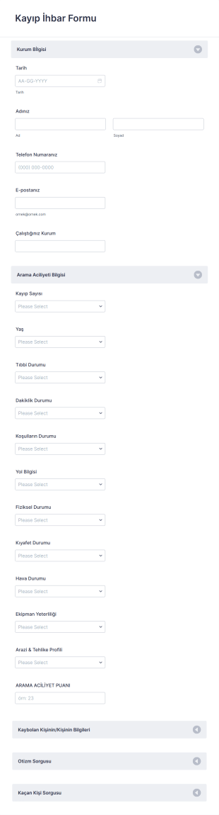 Kayıp İhbar Form Template