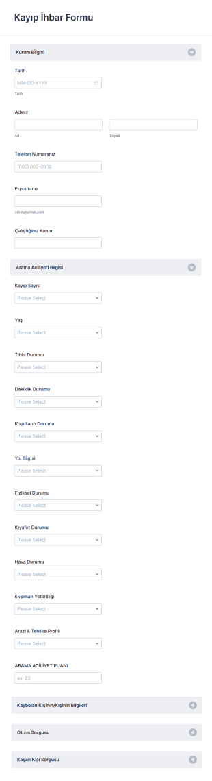 Kayıp İhbar Form Şablonu