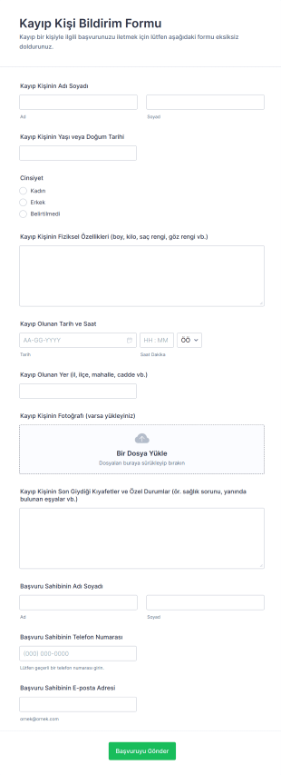 Kayıp Kişi Bildirim Form Template