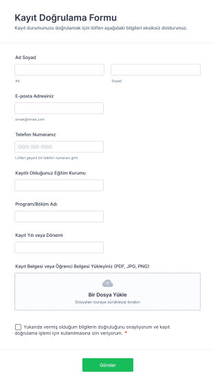 Kayıt Doğrulama Form Template
