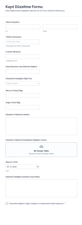 Kayıt Düzeltme Form Şablonu
