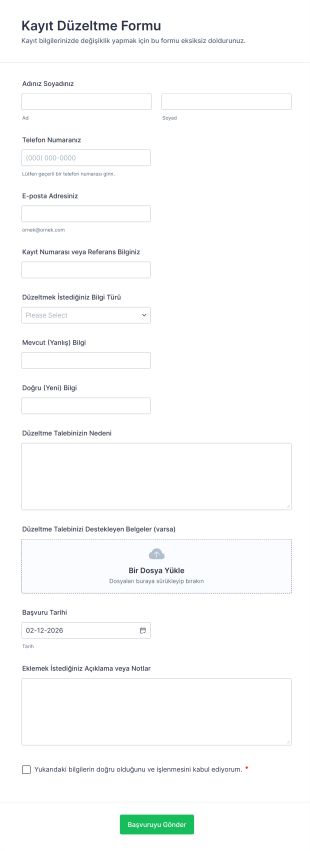 Kayıt Düzeltme Form Şablonu