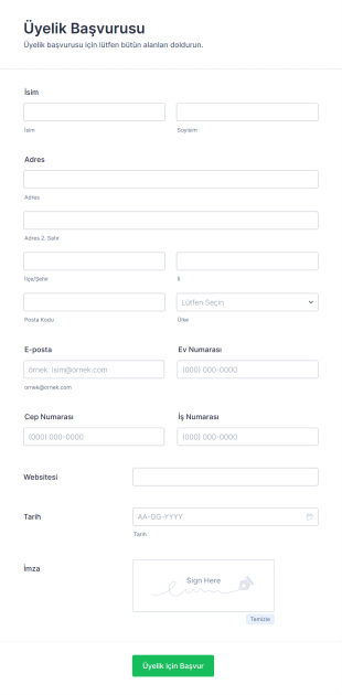 Kayıt Form Template