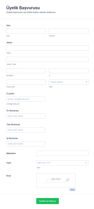 Kayıt Form Şablonu