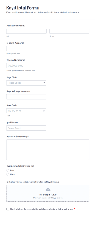 Kayıt İptal Form Şablonu