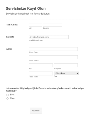 Kayıt Olma Form Şablonu