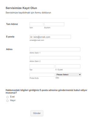 Kayıt Olma Form Şablonu