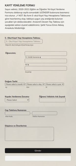 Kayıt Yenileme Form Şablonu