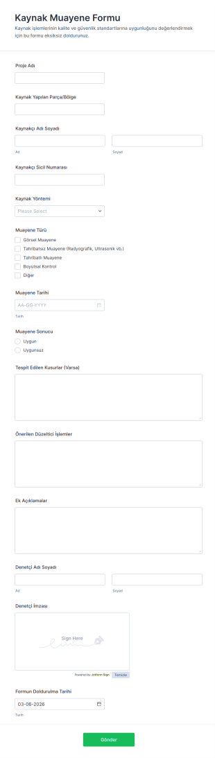 Kaynak Muayene Form Şablonu
