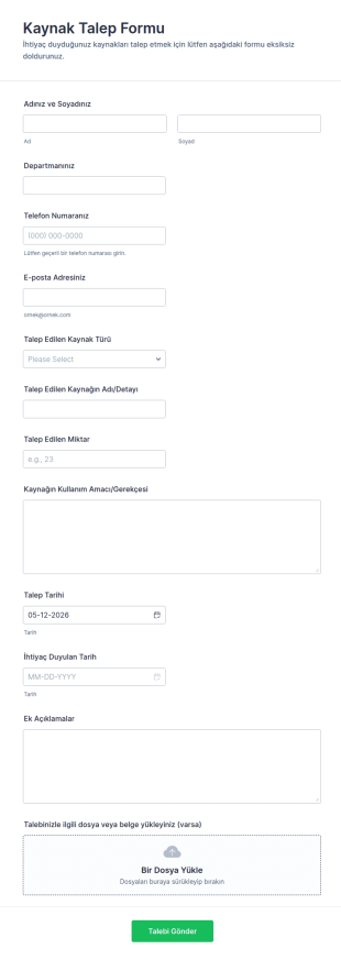 Kaynak Talep Form Şablonu