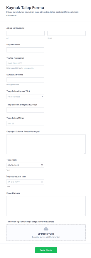 Kaynak Talep Form Şablonu