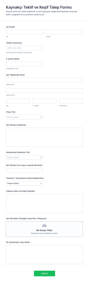 Kaynakçı Tahmini Form Şablonu