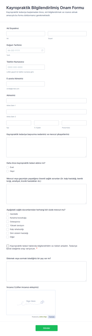 Kayropraktik Bilgilendirilmiş Onam Form Şablonu