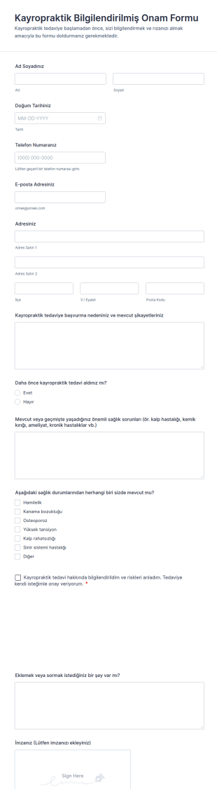 Kayropraktik Bilgilendirilmiş Onam Form Şablonu