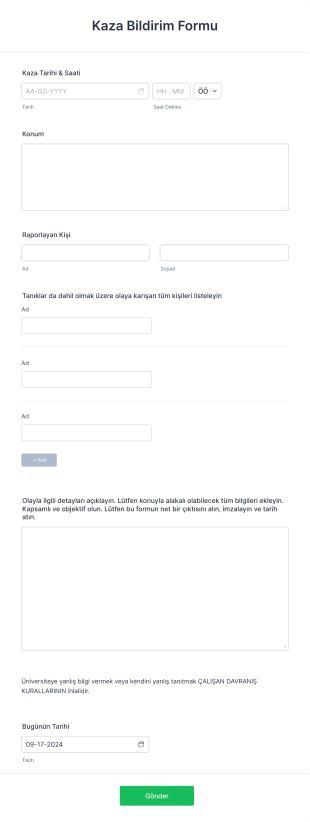 Kaza Bildirim Form Template