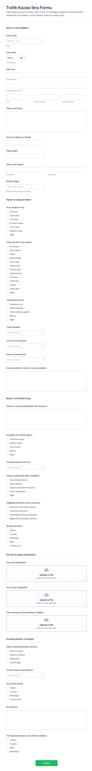 Kaza Feragatname Form Şablonu