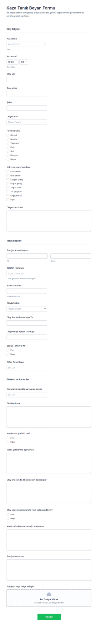 Kaza Tanık Beyanı Form Şablonu