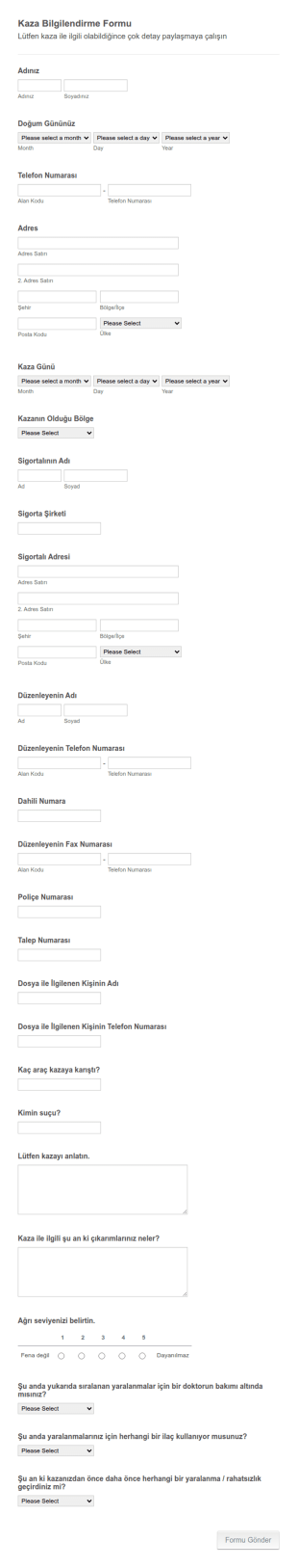 Kaza Tespit Tutanağı Form Şablonu