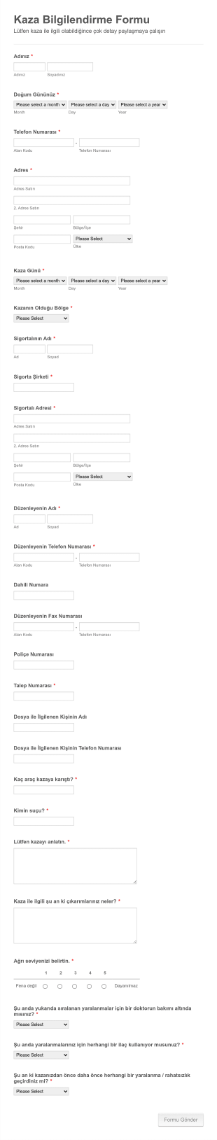 Kaza Tespit Tutanağı Form Template