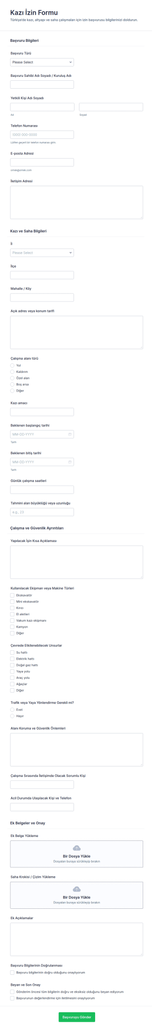 Kazı İzinleri Form Şablonu