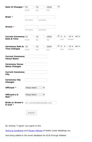Wedding Ceremony Contract Form Template