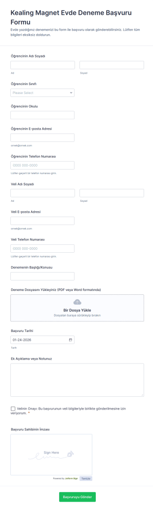 Kealing Magnet Evde Deneme Başvuru Formu Form Template