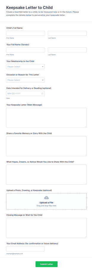 Keepsake Letter To Child Form Template