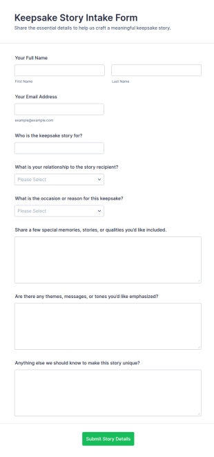 Keepsake Story Intake Form Template