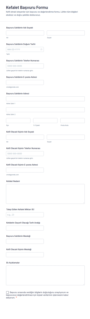 Kefalet Başvuru Form Şablonu