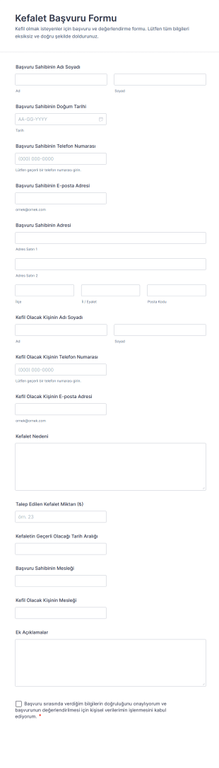 Kefalet Başvuru Form Şablonu