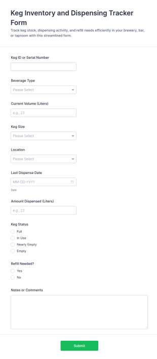 Keg Inventory And Dispensing Tracker Form Template