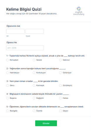 Kelime Bilgisi Quizi Form Template