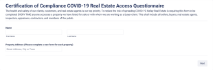 Kelley Real Estate Certification Of Compliance COVID 19 Real Estate Access Questionnaire Form Template