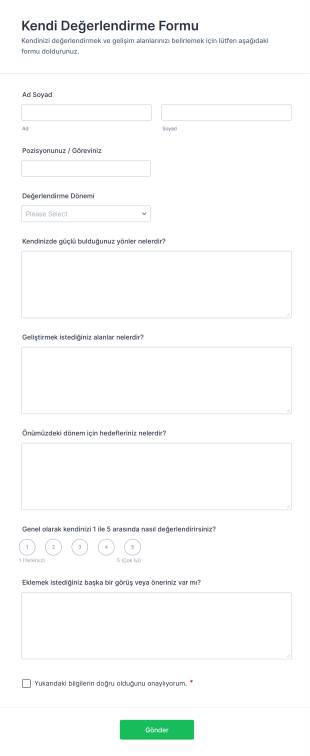 Kendi Değerlendirme Form Şablonu