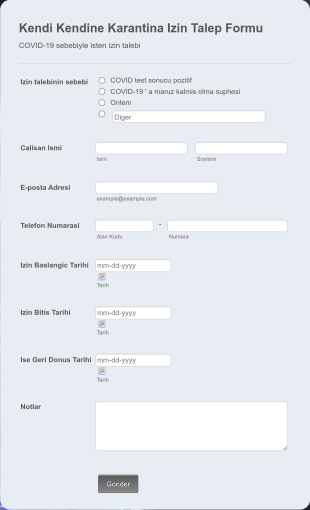 Kendi Kendine Karantina Izin Talep Form Template