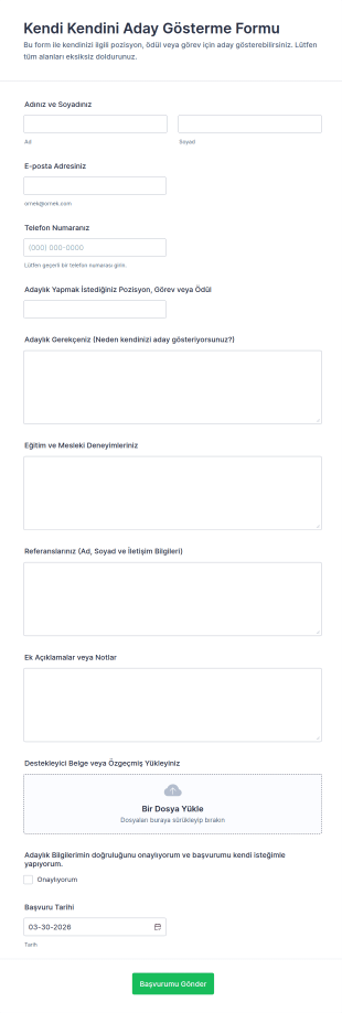 Kendi Kendini Aday Gösterme Form Şablonu