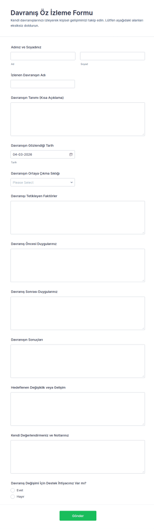 Kendi Kendini İzleme Davranışları Anketi Form Şablonu