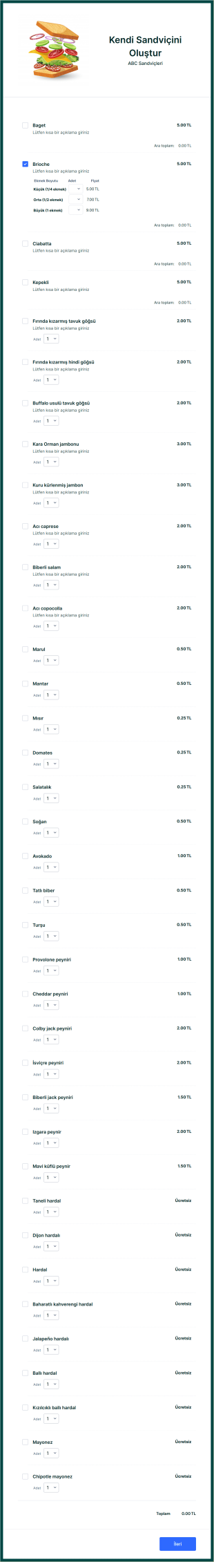 Kendi Sandviçini Oluştur Form Template