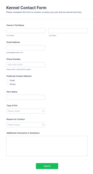 Kennel Contact Form Template