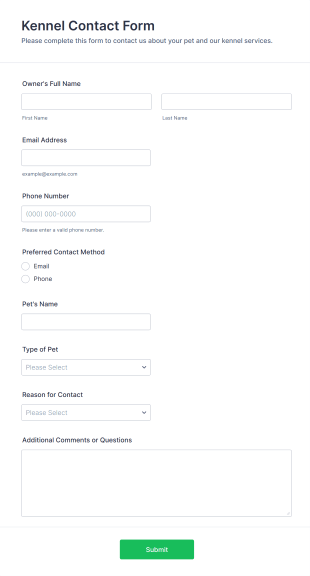 Kennel Contact Form Template