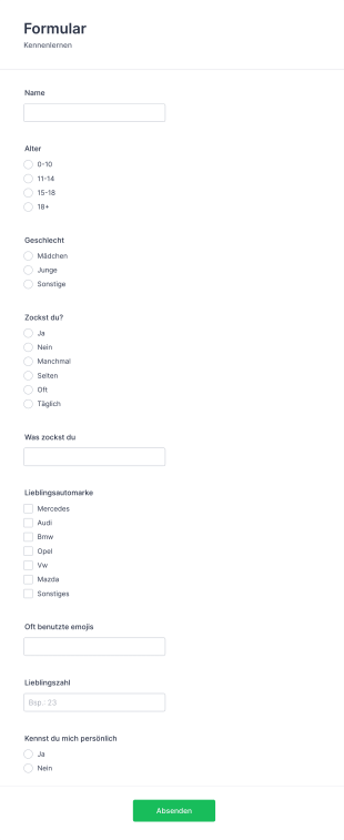 Kennenlernen Form Template