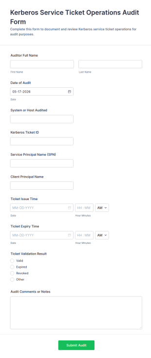 Kerberos Service Ticket Operations Audit Form Template