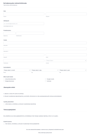 Kerhojäsenyyden Rekisteröintilomake Form Template