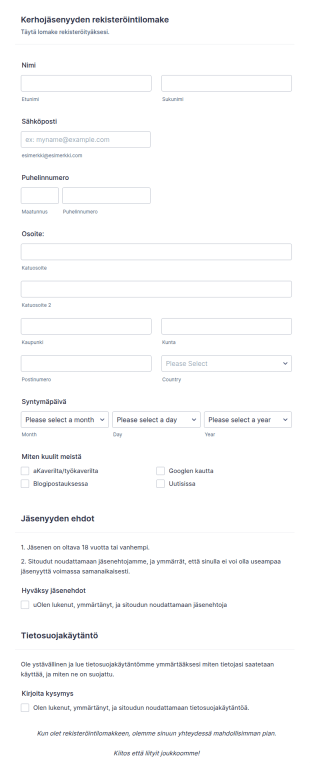 Kerhojäsenyyden Rekisteröintilomake