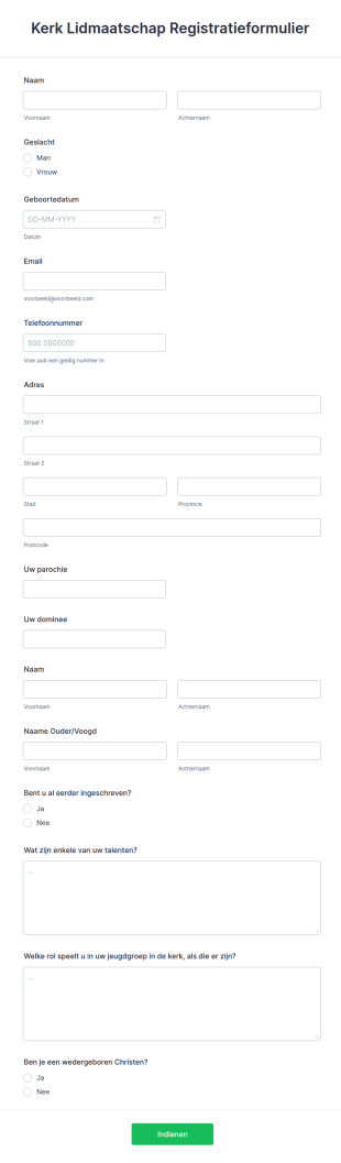 Kerk Lidmaatschap Registratieformulier